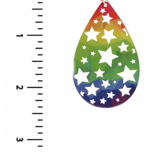 Rainbow multicolored perforated star design teardrop pierced goldtone earrings - Picture 3 of 5